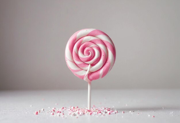 ein rosa und weißes Zuckerrohr steht auf einem weißen Tisch