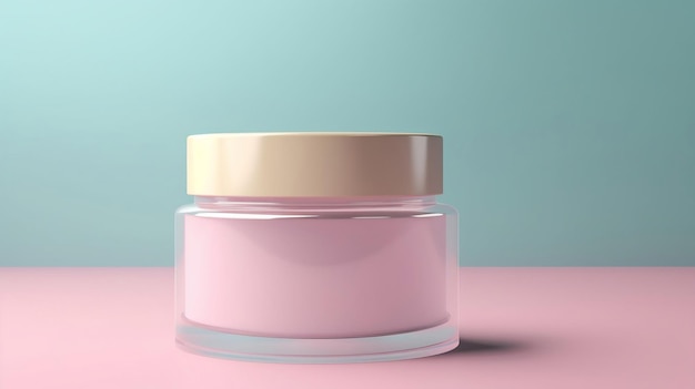 Ein rosafarbenes Glas mit Hautpflege-Beauty-Produkt-Attrappe