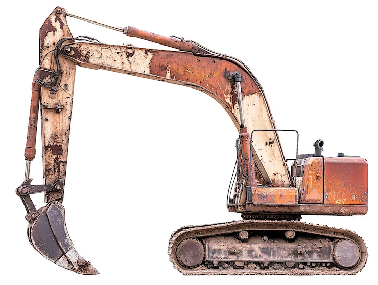 Foto ein rostiger bagger mit einem großen eimer