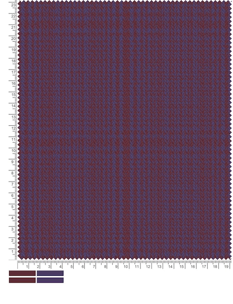 Ein rot-blau karierter Teppich mit einem weißen Streifen, auf dem das Wort „Plaid“ steht.