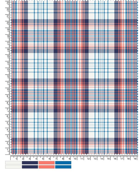 Ein rot-blau-weiß karierter Stoff mit der Aufschrift „Plaid“