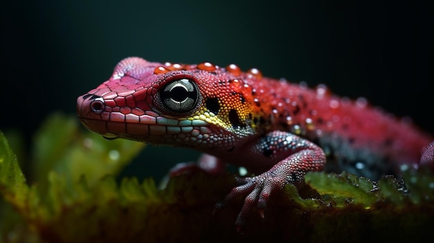 Ein rot-grüner Gecko mit schwarzem Hintergrund