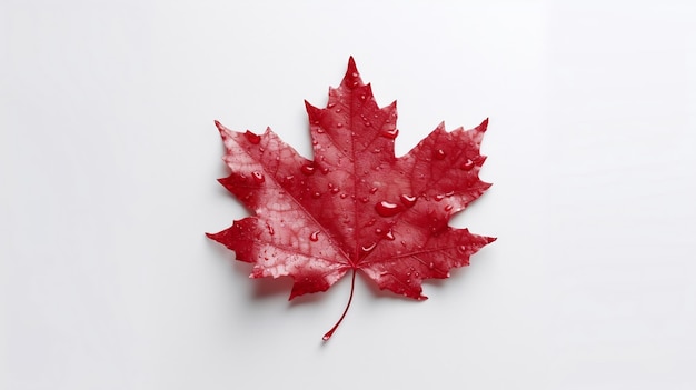 Ein rot leuchtendes Kanada-Blatt auf einer weißen Oberfläche, das den Kanadischen Tag feiert