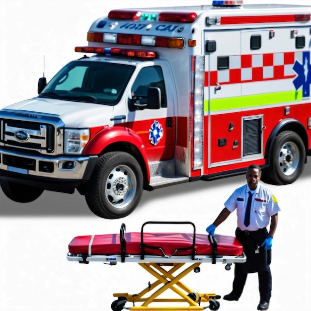 ein rot-weißer Krankenwagen mit dem Wort Krankenwagen darauf