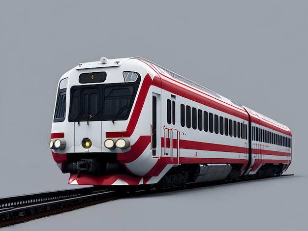 Ein rot-weißer Zug auf den Gleisen