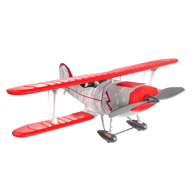 Ein rot-weißes Flugzeug mit einem silbernen Propeller