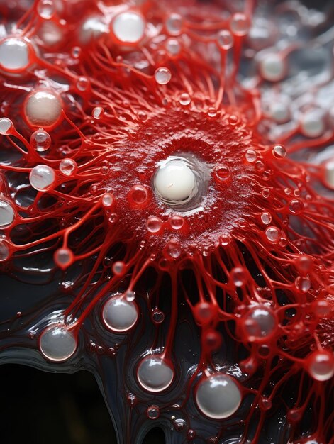 Ein rot-weißes Objekt mit Blasen