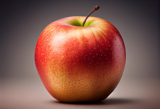 Ein roter Apfel mit einem gelben Streifen auf der Unterseite.