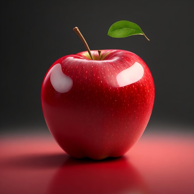 Ein roter Apfel mit einem grünen Blatt darauf