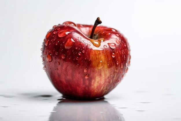 Ein roter Apfel mit Wassertropfen darauf