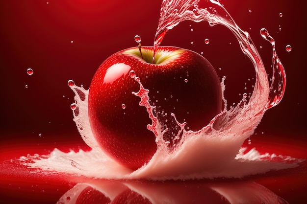 Ein roter Apfel wird mit Wasser bespritzt.