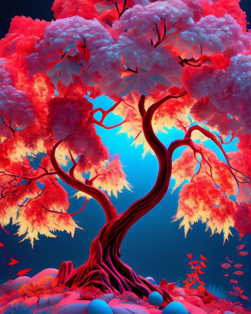 Ein roter Baum mit einem Baum in der Mitte