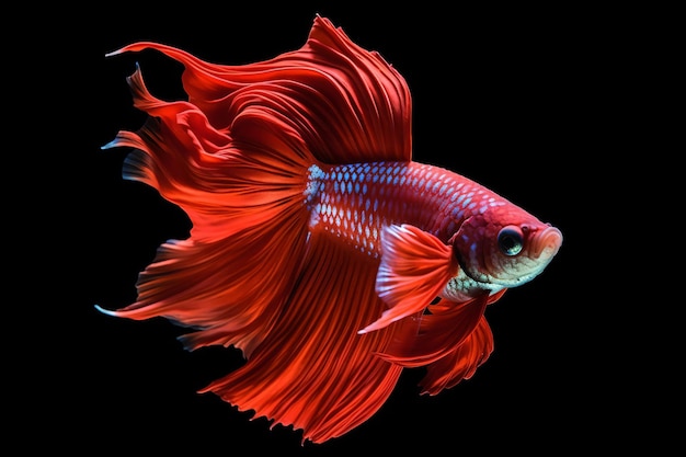 ein roter Fisch mit schwarzem Hintergrund