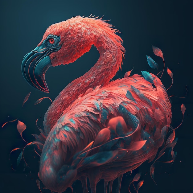 Ein roter Flamingo mit schwarzem Hintergrund