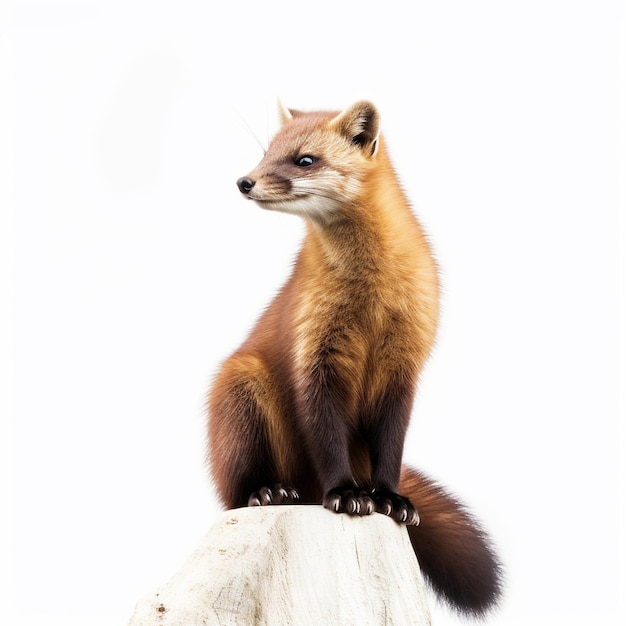 ein roter Fuchs sitzt auf einem Stück Holz.