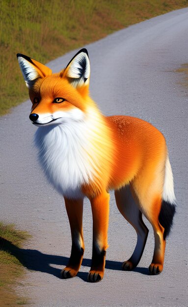 Ein roter Fuchs steht auf einem Pfad.