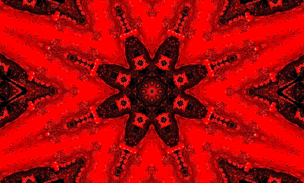 Ein roter glühender Blumenkaleidoskopmusterhintergrund.