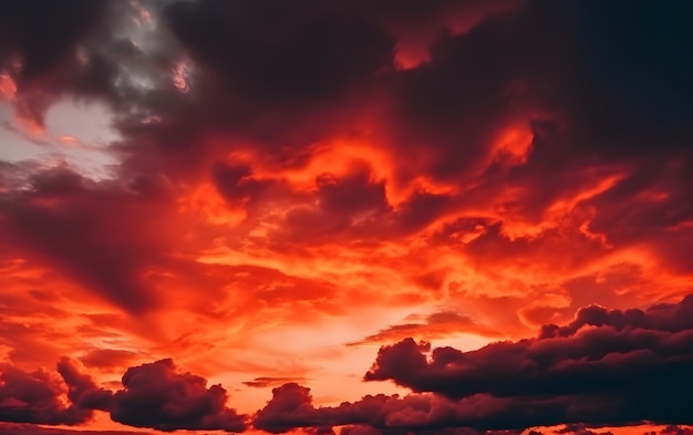 Ein roter Himmel mit Wolken und die Sonne scheint durch die Wolken