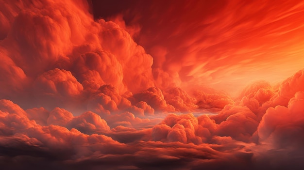 Ein roter Himmel mit Wolken und ein roter Himmel mit den Worten Feuer darauf.