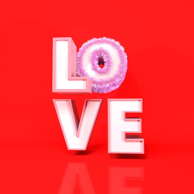 Ein roter Hintergrund mit dem Wort Liebe und einem Donut darauf.