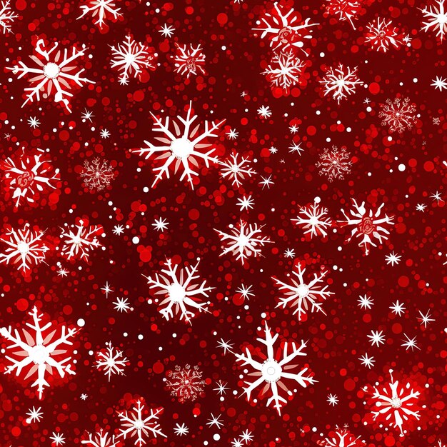 ein roter Hintergrund mit Schneeflocken und Schneeflecken