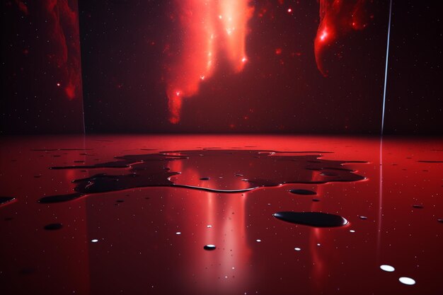 Ein roter Hintergrund mit Wassertropfen auf dem Boden und ein roter Hintergrund mit den Worten "das Wort" auf der Unterseite. "