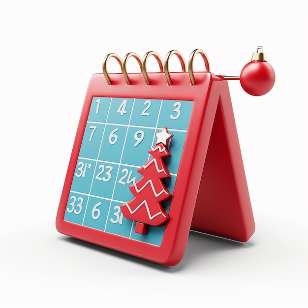 ein roter Kalender mit den Zahlen 1 und 2