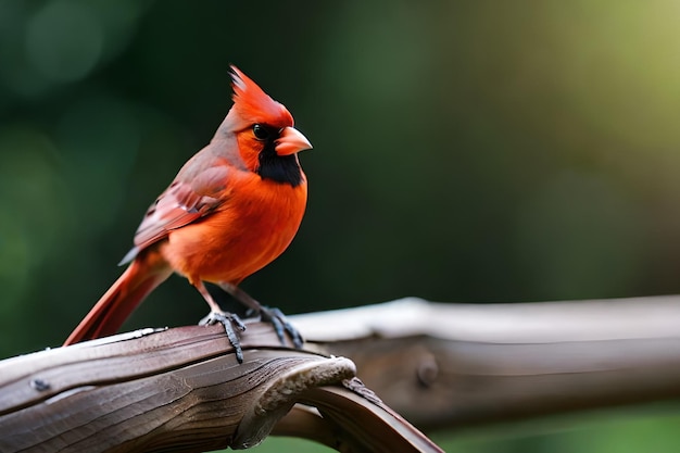 Ein roter Kardinal sitzt auf einem Ast in einem Garten.