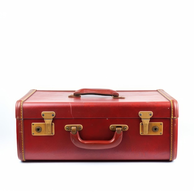 Ein roter Koffer steht auf einem weißen Boden