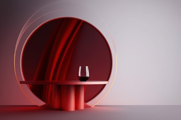 Ein roter Kreis mit einem Weinglas auf einem Tisch