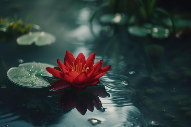 ein roter Lotus in natürlichem Wasser