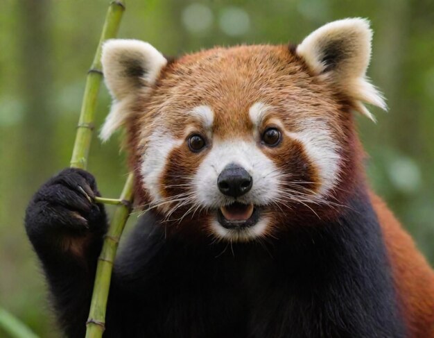 Foto ein roter panda isst bambus in einem wald