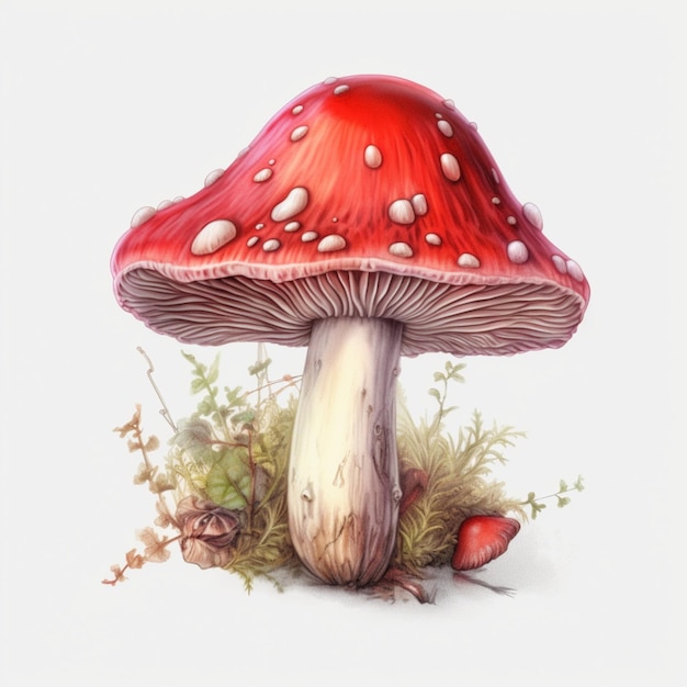 Ein roter Pilz mit einem Käfer darauf