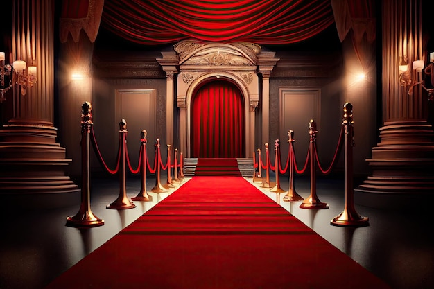 Ein roter Teppich, der zum Eingang eines glamourösen Veranstaltungsortes wie eines Theaters oder einer Gala führt