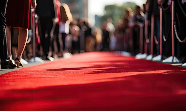 Ein roter Teppich mit einer Reihe von Menschen, die darauf stehen