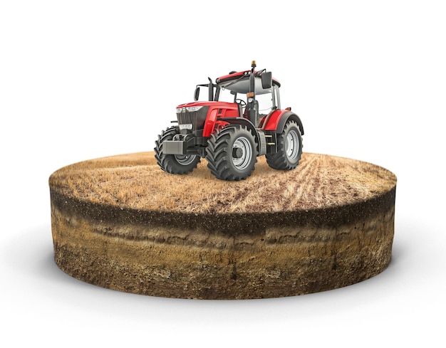 ein roter Traktor sitzt auf einem Stück Holz