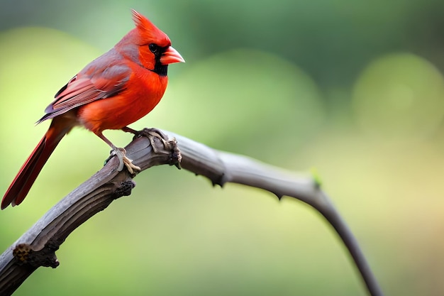 Ein roter Vogel mit schwarzem Gesicht und schwarzem Auge