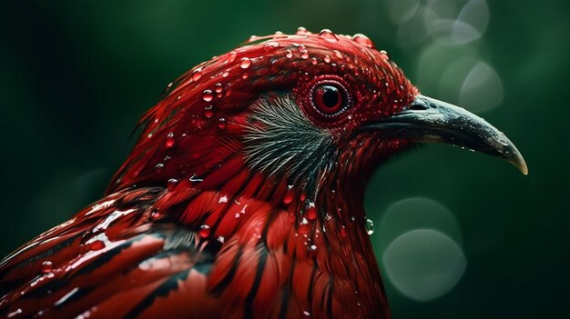 Foto ein roter vogel mit wassertropfen im gesicht