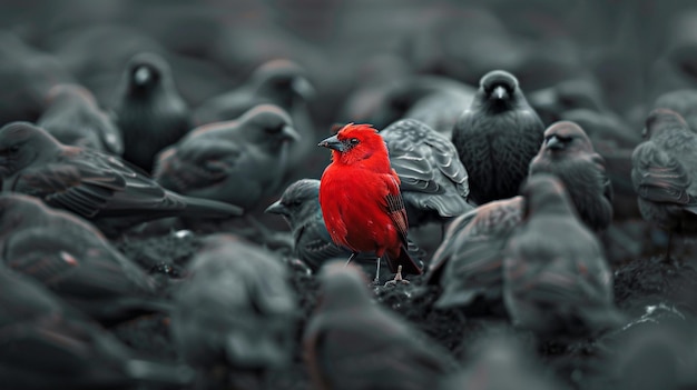 ein roter Vogel sitzt auf einem schwarzen Hintergrund mit einem roten Vogel auf der Rückseite