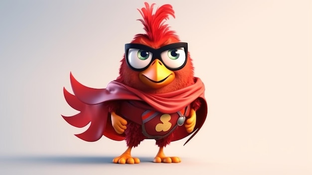 Ein roter wütender Vogel, der einen Umhang und einen Umhang mit der Nummer 3 darauf trägt.