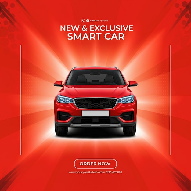 ein rotes Auto mit einem neuen Auto an der Vorderseite und dem Titel neues Auto