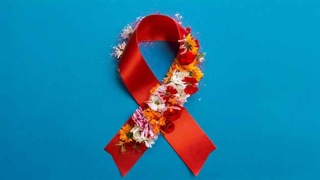 ein rotes Band mit Blumen ist an einem roten Band gebunden