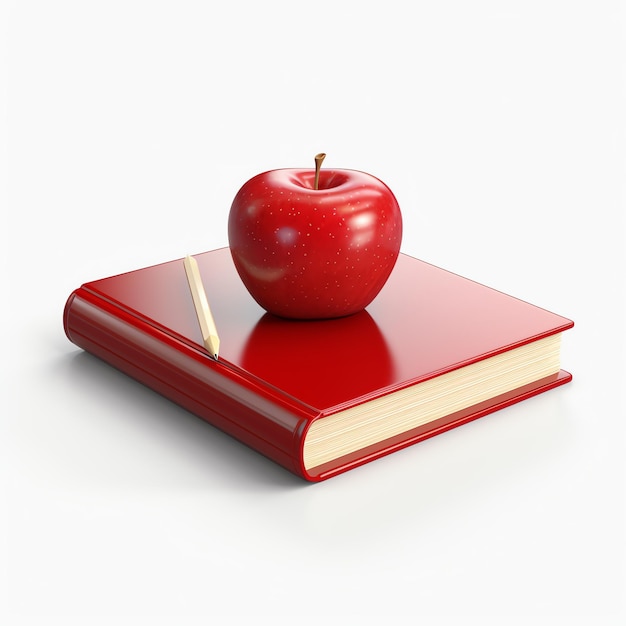 ein rotes Buch mit einem Apfel oben