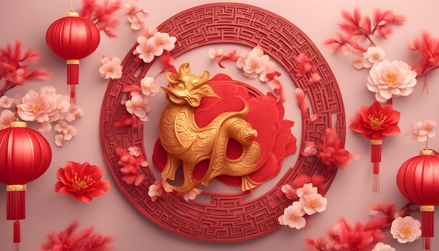 ein rotes chinesisches Symbol mit einem Löwen darauf