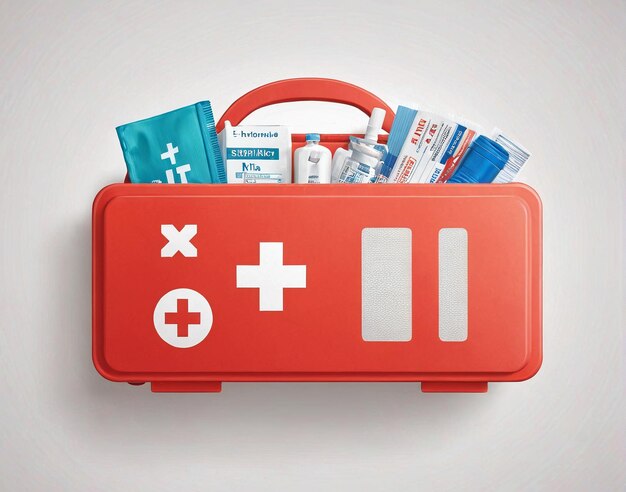 ein rotes Erste-Hilfe-Kasten mit einem weißen Kreuz