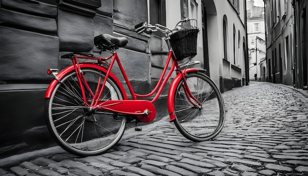 ein rotes Fahrrad mit einem Korb an der Vorderseite