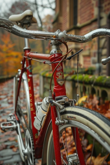 ein rotes Fahrrad mit einer roten Abdeckung, auf der es steht: