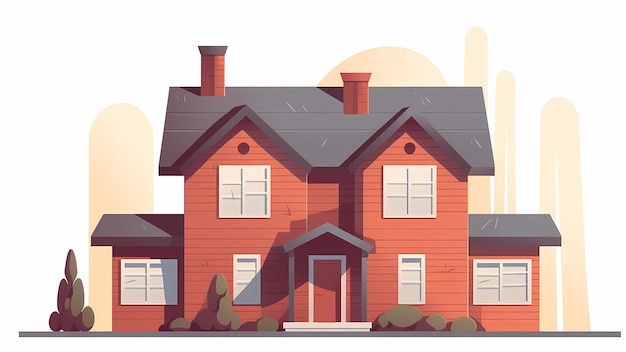 Ein rotes Haus mit einem schwarzen Dach und einem weißen Schild mit der Aufschrift „Zuhause“.