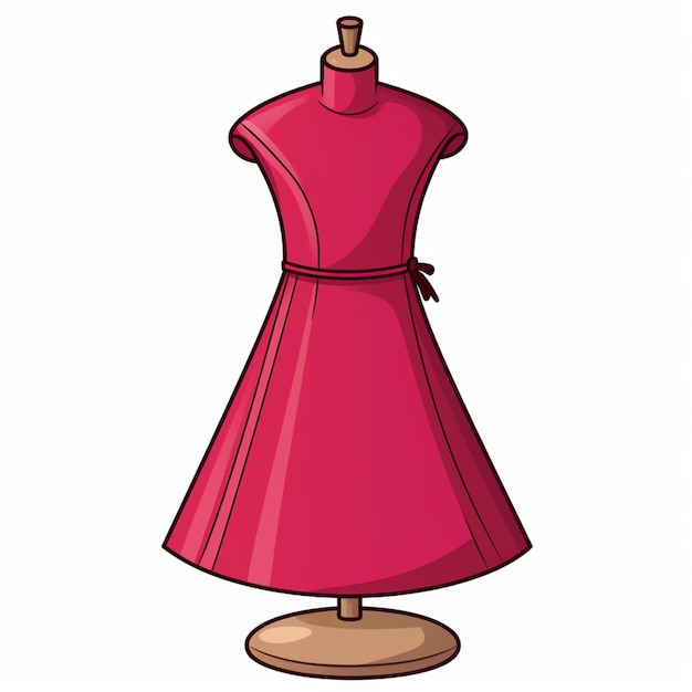 ein rotes Kleid auf einem Holzständer mit einer generativen Schleife