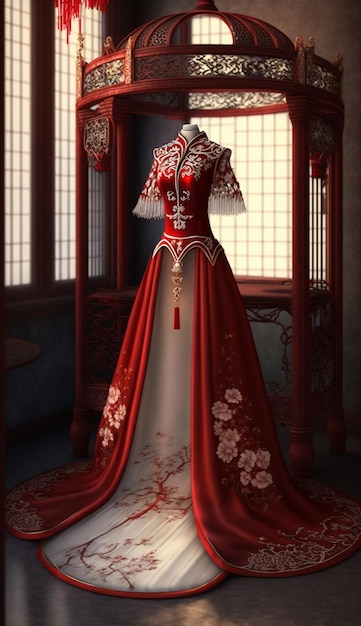 Ein rotes Kleid mit Blumenmuster